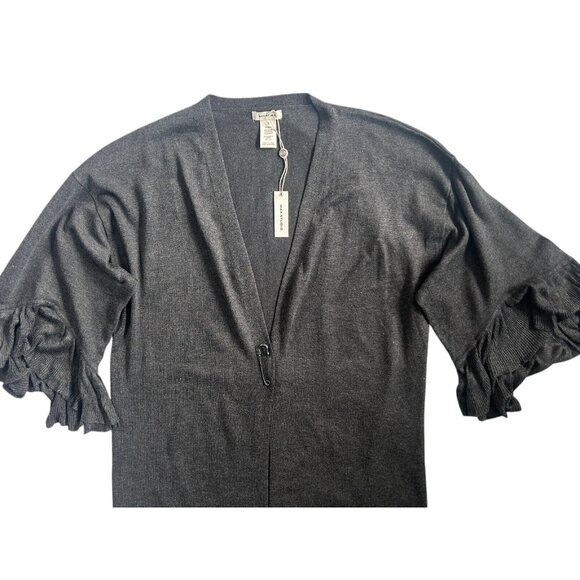 Max Studio Knit Long Roomy Sweater Wrap Large Pin Closure Flutter Sleeves Small - Picture 4 of 16